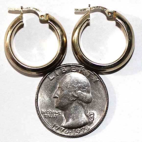 Gold Tone Sterling Silver Hollow Hoop Earrings - Picture 3 of 6